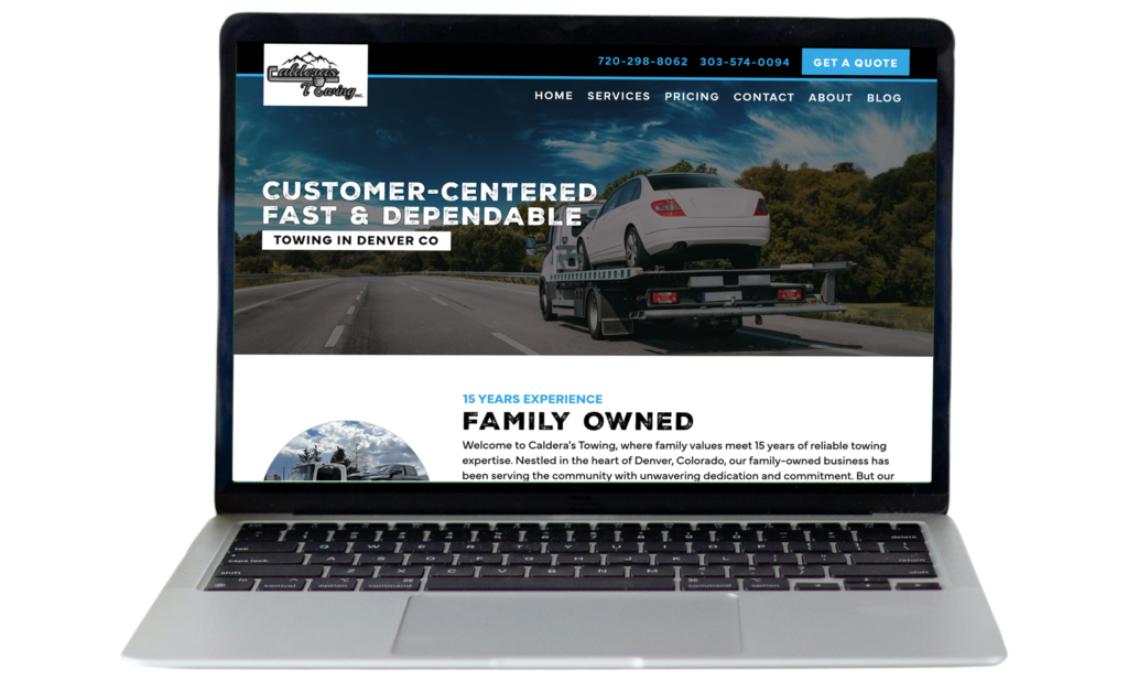 Calderas Towing website view on laptop
