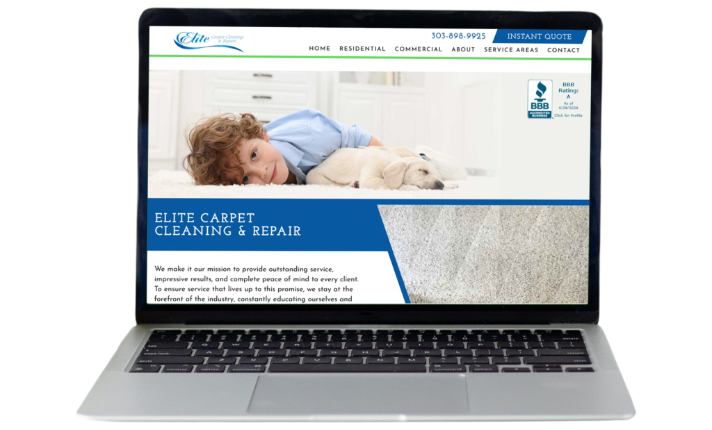 Elite Carpet Cleaning website view on laptop