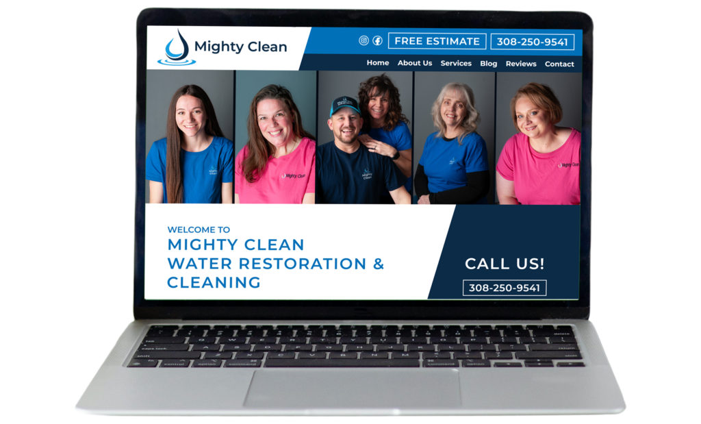 Mighty Clean website view on laptop