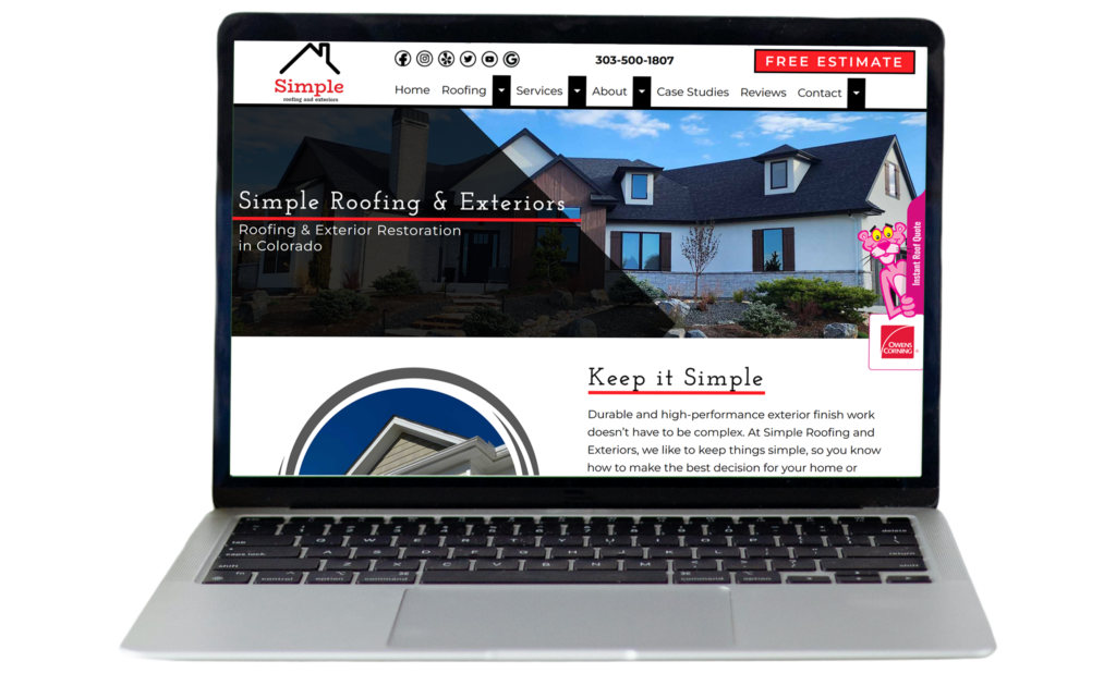 Simple Roofing and Exteriors website view on laptop